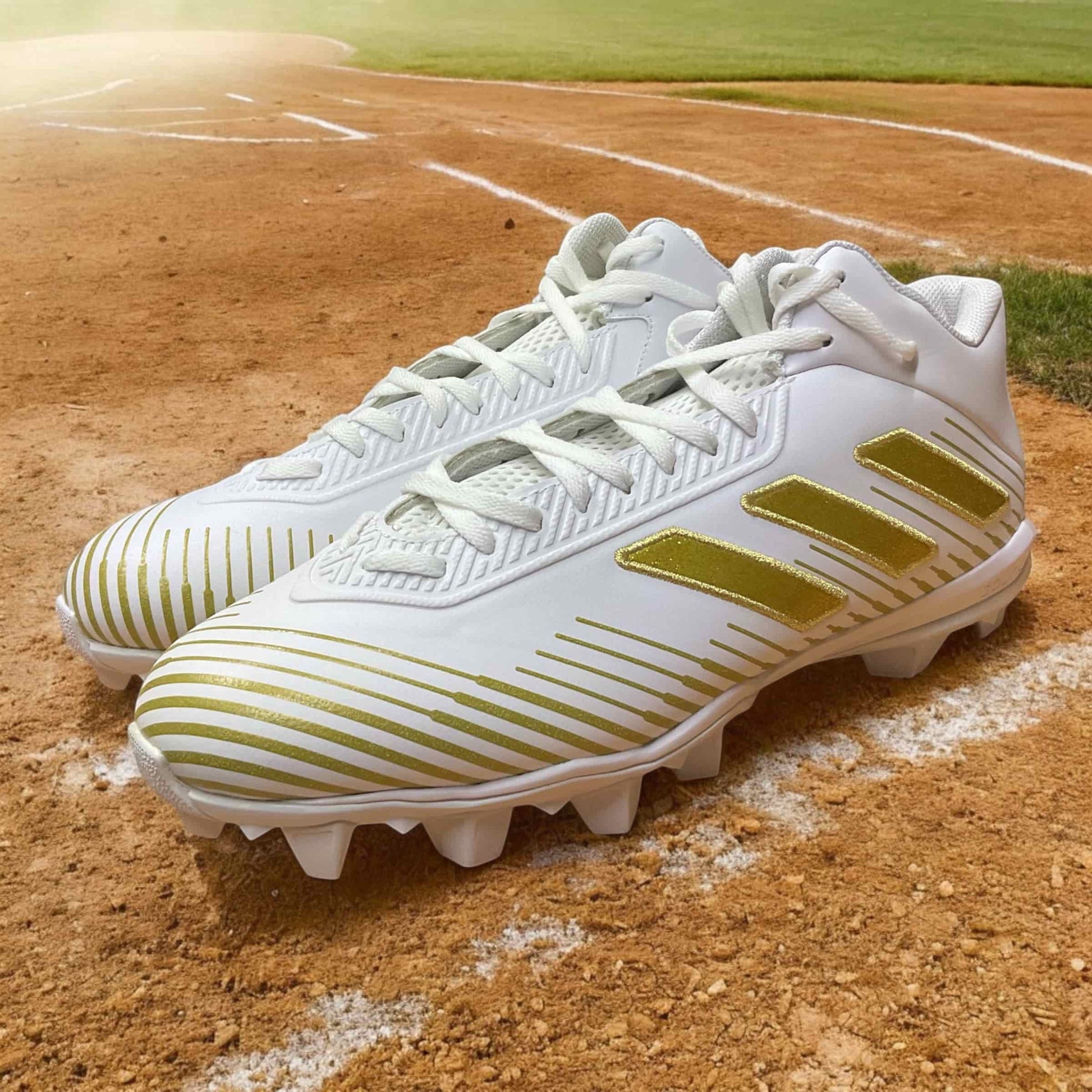 Botines Freak MD 2.0 blanco y dorado parajugadores de fútbol y béisbol