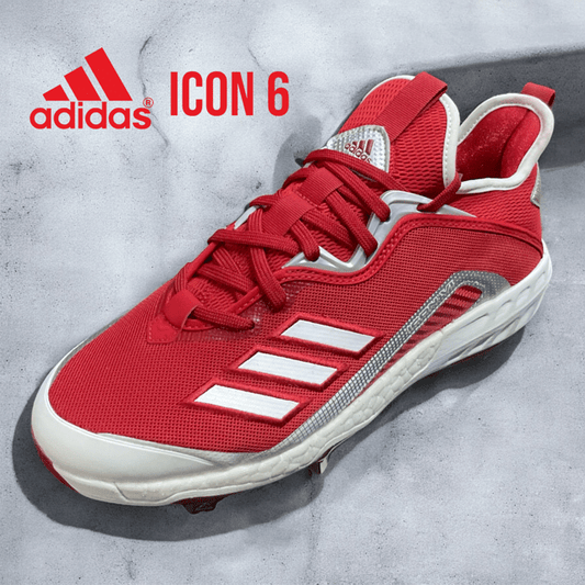 Zapatillas de béisbol Icon 6 en rojo, con suela optimizada para tracción y diseño ligero para comodidad en el campo