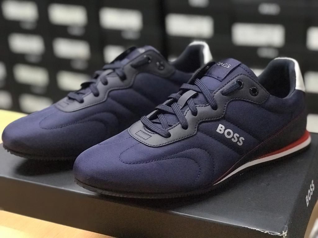 Hugo Boss, RUSHAM NVO azul, azules, zapatos tenis, semi formal, elegantes, detalles en blanco y rojo, suela baja