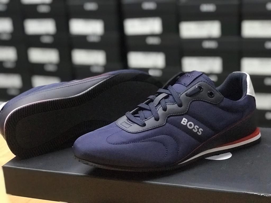 Hugo Boss, RUSHAM NVO azul, azules, zapatos tenis, semi formal, elegantes, detalles en blanco y rojo, suela baja