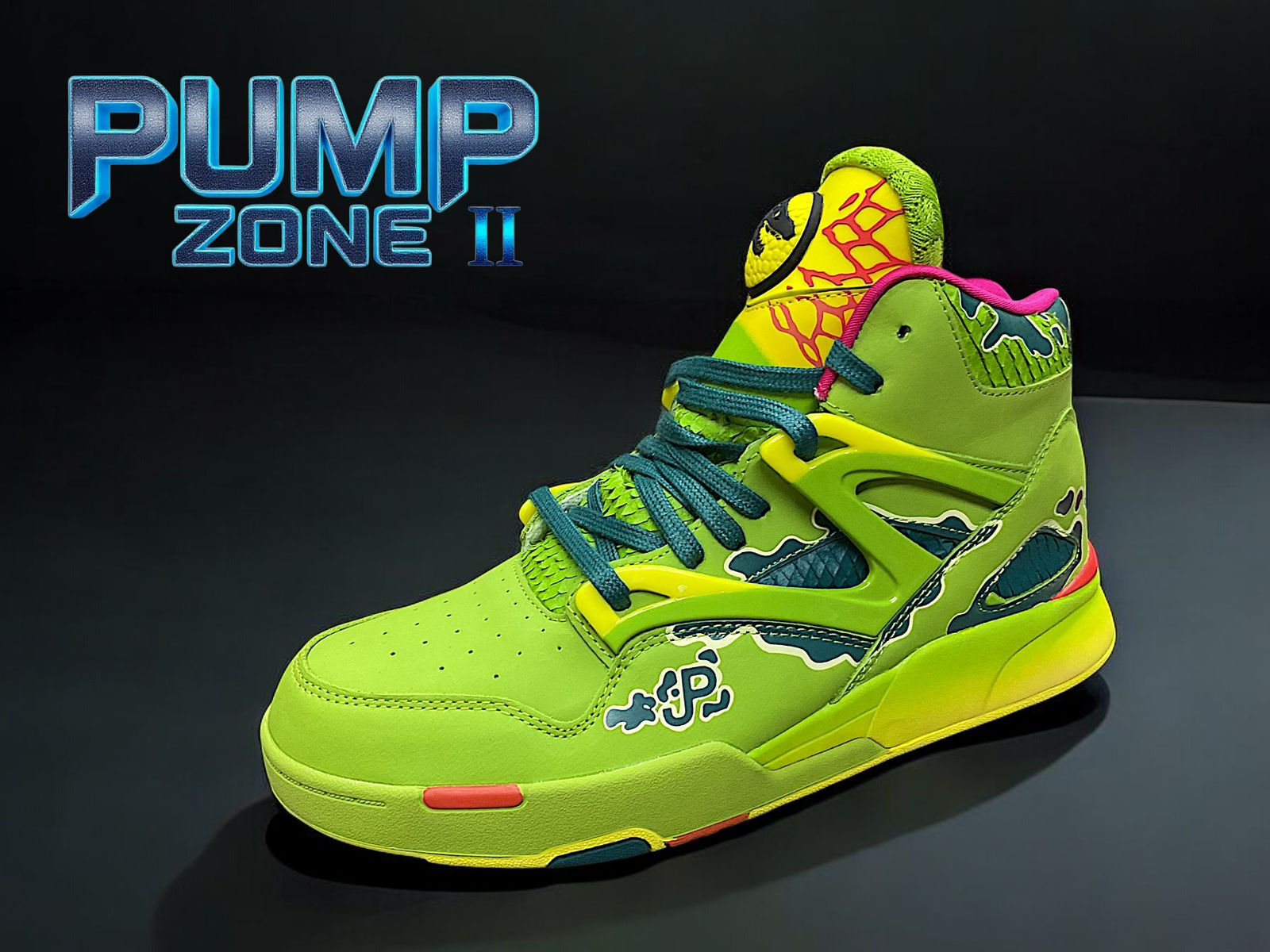Reebok Pump Omni Zone II 'Jurassic Park' (GY0549) – Zapatillas de edición especial inspiradas en el Dilophosaurus, con diseño en tonos verdes y detalles escamosos que evocan al icónico dinosaurio.