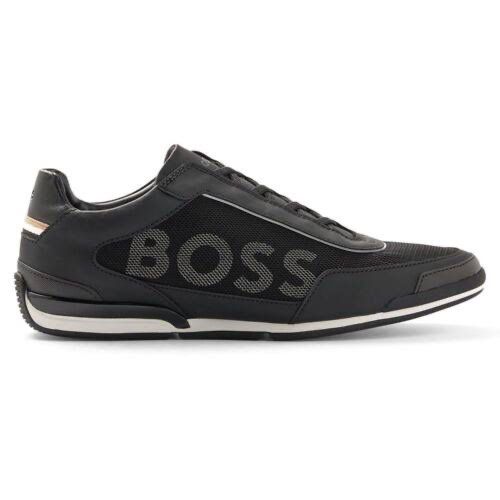 Hugo Boss, SATURN LOW NYLG negro, elegantes, semi formal, formal, zapatos tenis, negros, detalles en blanco y amarillo mostaza