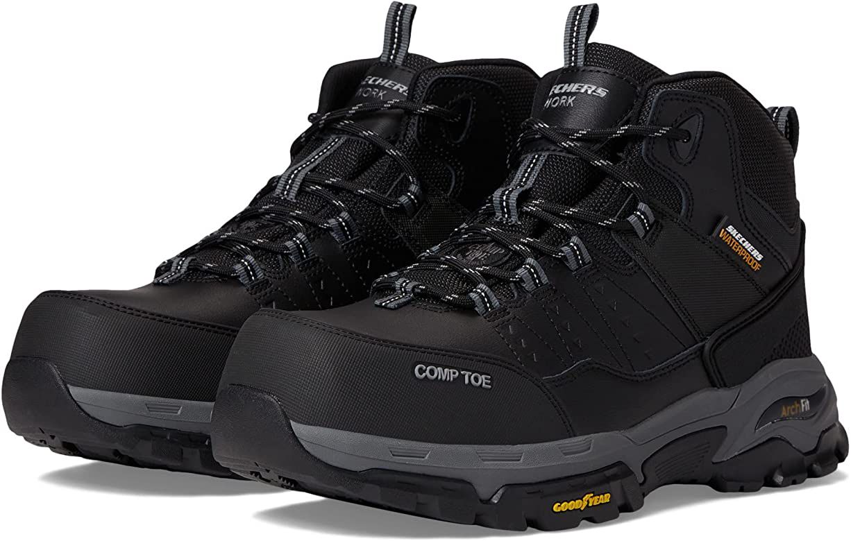 botas, botas tacticas, bota tenis, skechers, casquillo, negras, modelo Tarver, comodidad, suela alta, senderismo, deporte, aire libre, campo