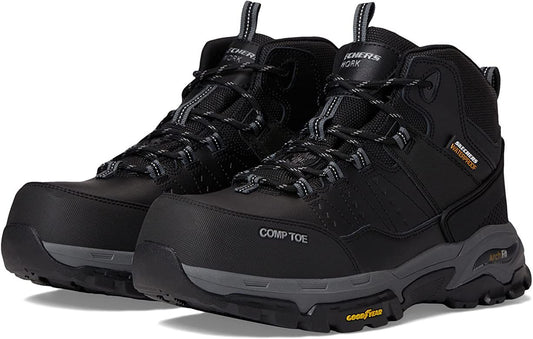 botas, botas tacticas, bota tenis, skechers, casquillo, negras, modelo Tarver, comodidad, suela alta, senderismo, deporte, aire libre, campo