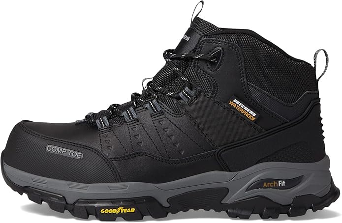 botas, botas tacticas, bota tenis, skechers, casquillo, negras, modelo Tarver, comodidad, suela alta, senderismo, deporte, aire libre, campo