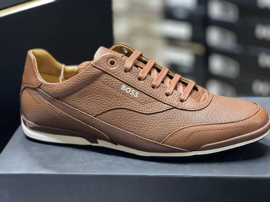 Hugo Boss, Saturn Piel Premium, cafe marron, beige coyote, elegante, piel, zapato, tenis